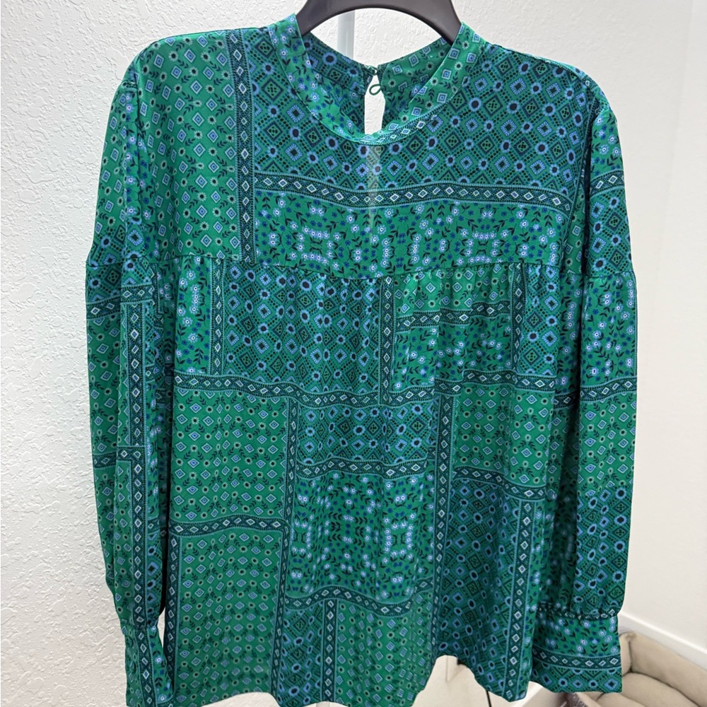 LOFT Men's Blue-Green Patterned Shirt